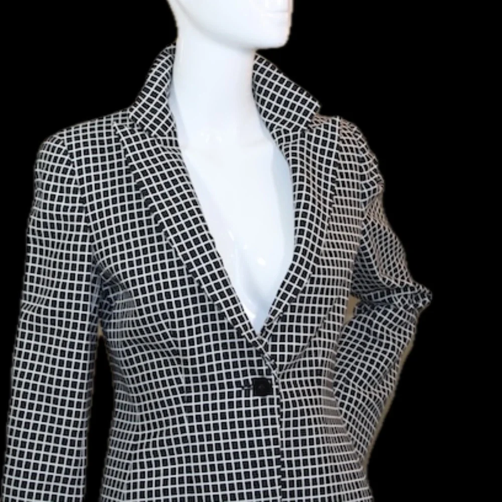 Armani Collezioni Black White Grid Tailored Blazer Made in Italy